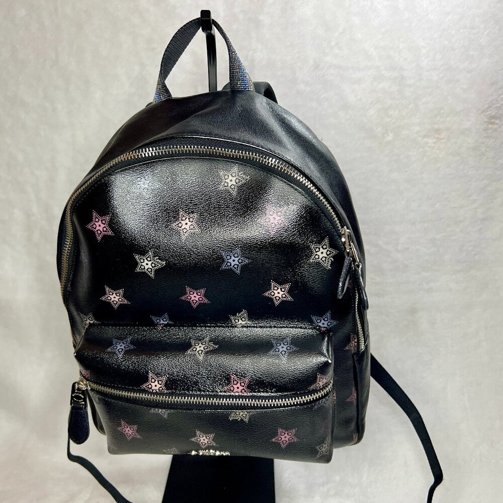 Coach Medium Black Charlie Backpack with Stars Like New Condition with COA
